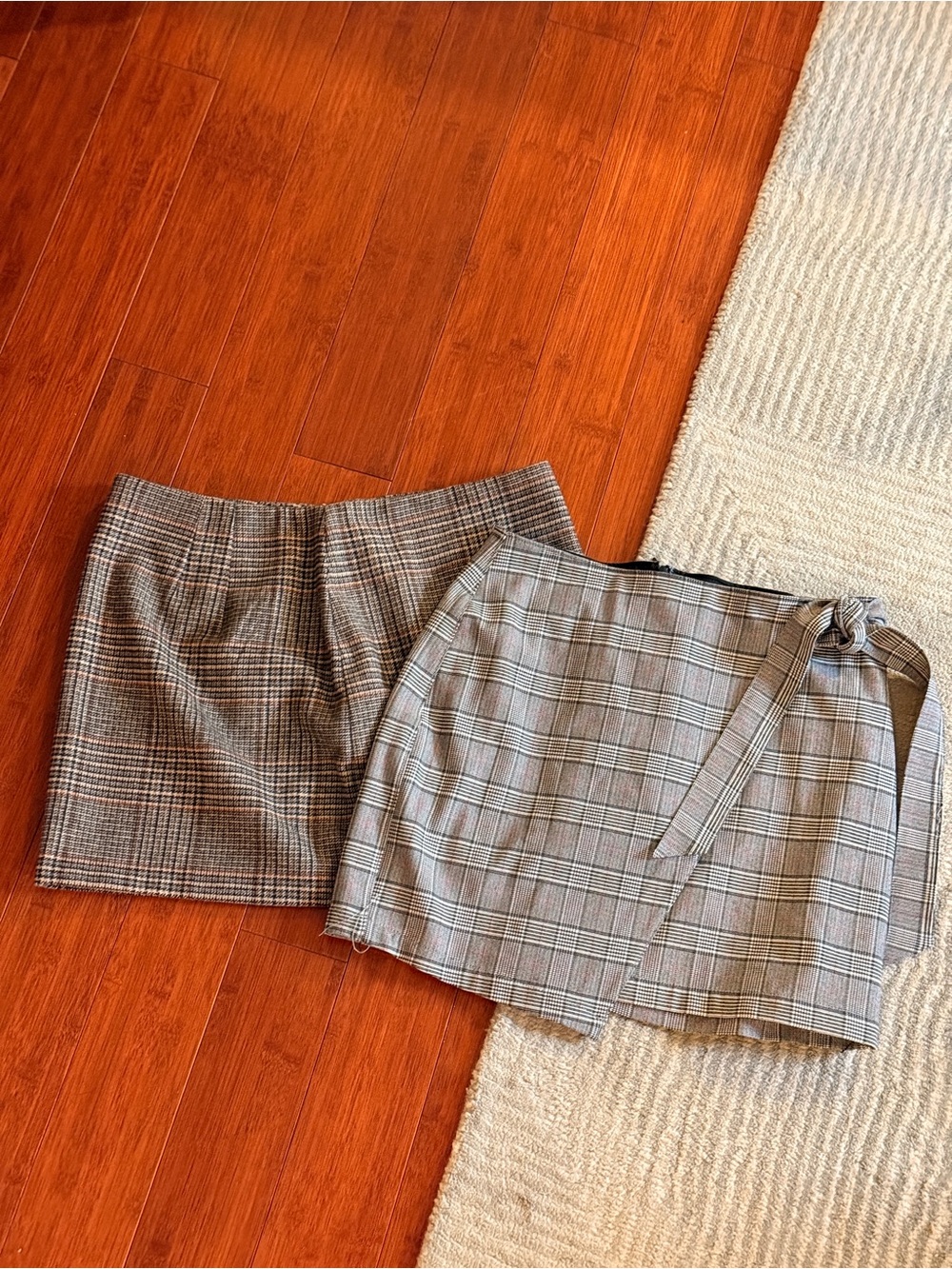Plaid Mini Skirts in Neutral Gray - Set of 2